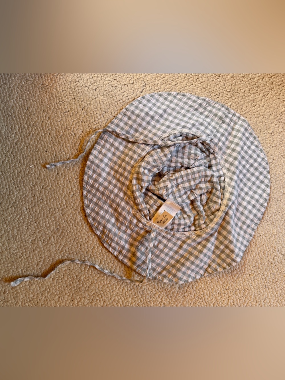 Rylee + Cru 6-12 month Sage and White Gingham Cotton Floppy Sun Hat baby infant - Picture 2 of 3